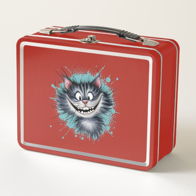 Katze mit einem Lächeln. Metall Brotdose (Vorderseite)