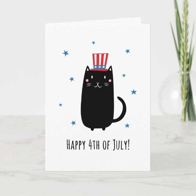 Katze mit einem patriotischen Hut, Happy 4. Juli Karte (Vorderseite)