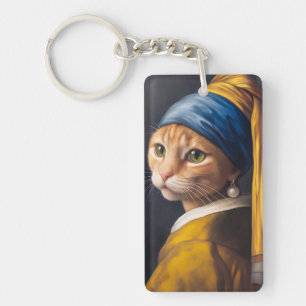 Katze mit einem Perlenohrring Lustige Vermeer Pa Schlüsselanhänger