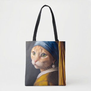 Katze mit einem Perlenohrring Lustige Vermeer Pa Tasche