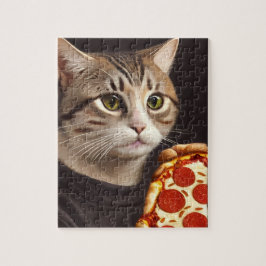 Katze mit einem Pizza-Jigsaw-Puzzle