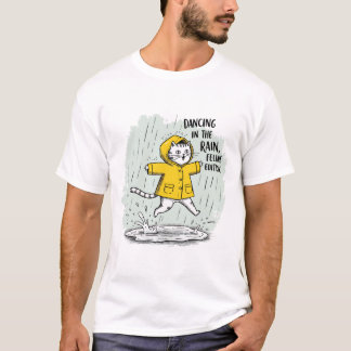 Katze mit einem Regenmantel, die in Pfützen spring T-Shirt