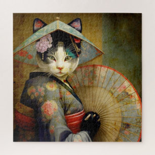 Katze mit einem Regenschirm.