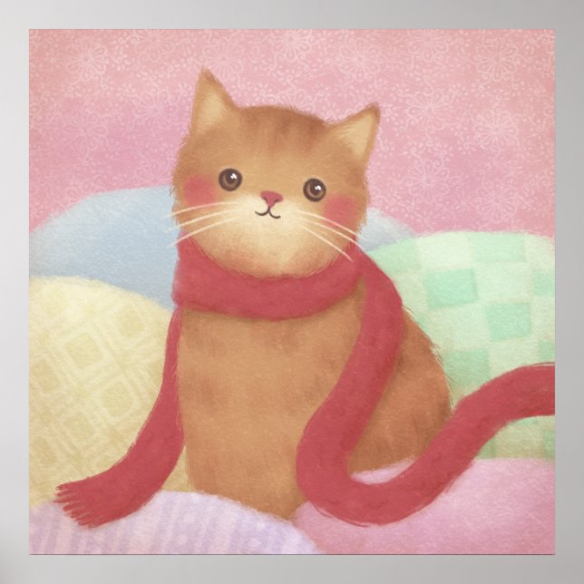 Katze mit einem roten Skarabäus Poster (Vorne)