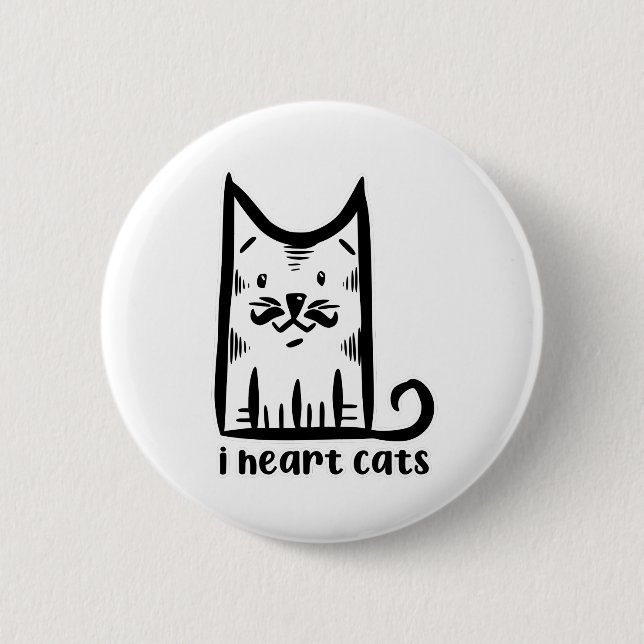 Katze mit einem Stilftigen Schnurrbart, Herzkatzen Button (Vorderseite)