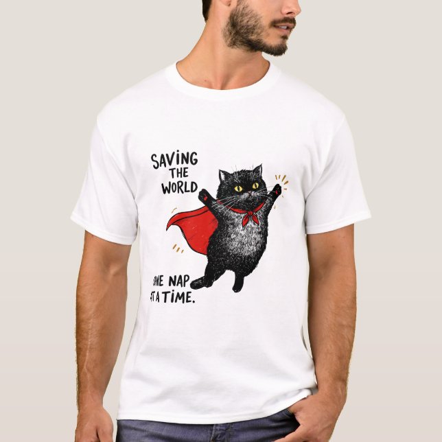 Katze mit einem Superhelden-Kap T-Shirt (Vorderseite)