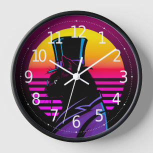 Katze mit einem Tuxedo und einem Hutwerk   Uhr