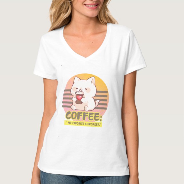 Katze mit einem Zitat aus einer Kaffeetasse T-Shirt (Vorderseite)