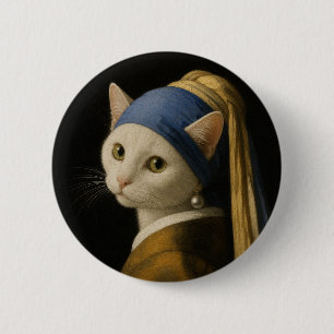 Katze mit einer Perle Ohrhänger Button
