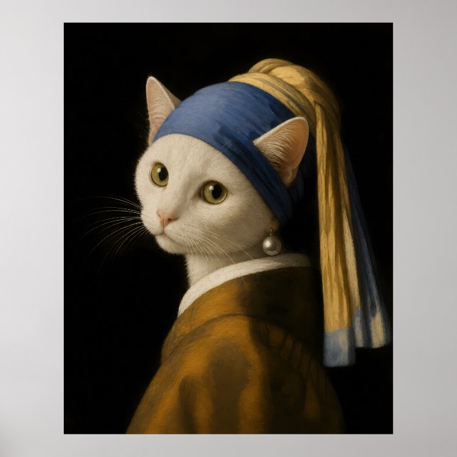 Katze mit einer Perlenohrring Poster (Vorne)
