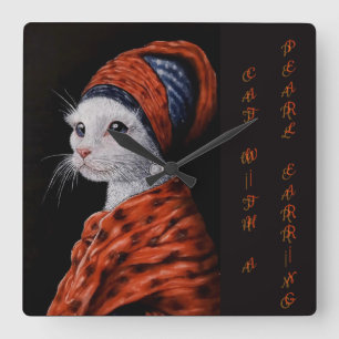 Katze mit einer Perlenohrring Quadratische Wanduhr