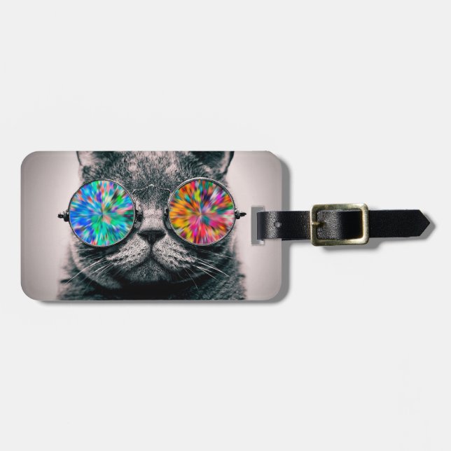 Katze mit farbigen Brillen Gepäckanhänger (Vorderseite horizontal)