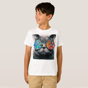 Katze mit farbigen Gläsern T-Shirt