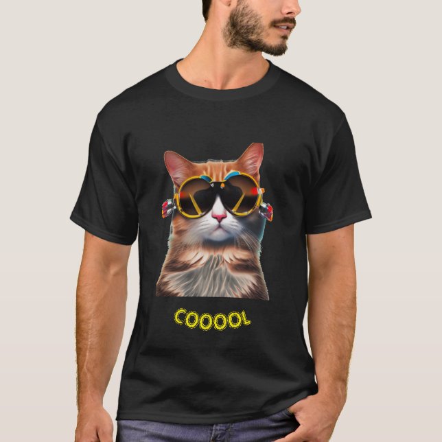 Katze mit farbiger Sonnenbrille T - Shirt (Vorderseite)