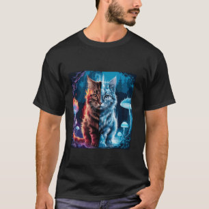 Katze mit Feuer- und Eis-Elementarkraft Yin Yang B T-Shirt