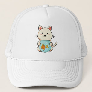 Katze mit Fisch aus Glas Truckerkappe