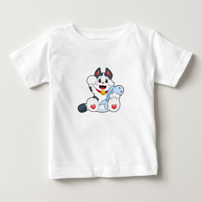 Katze mit Fisch Baby T-shirt (Vorderseite)
