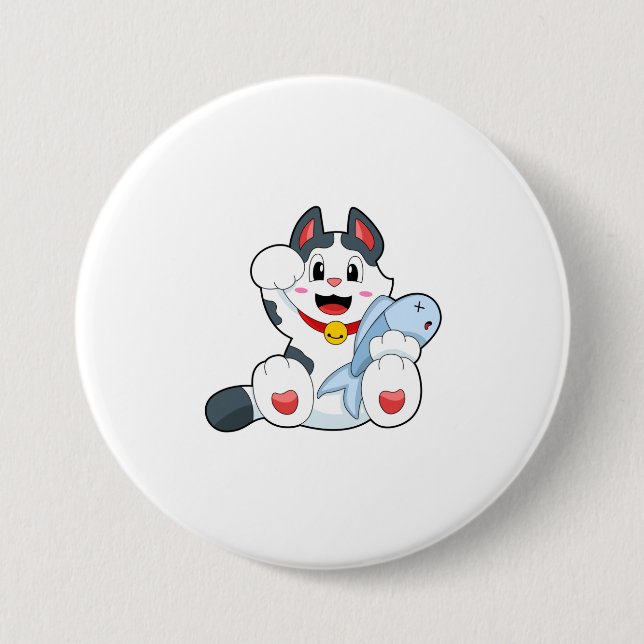 Katze mit Fisch Button (Vorderseite)
