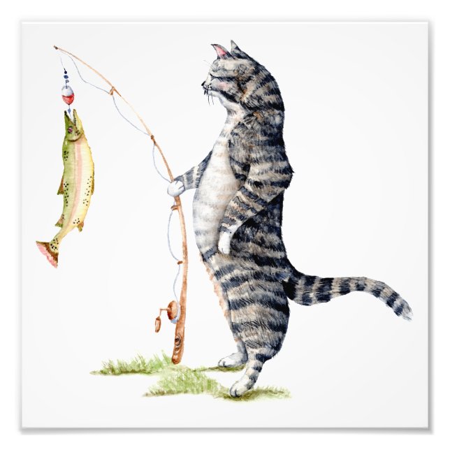 Katze mit Fisch Fotodruck (Vorne)