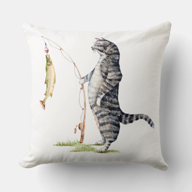 Katze mit Fisch Kissen (Vorderseite)