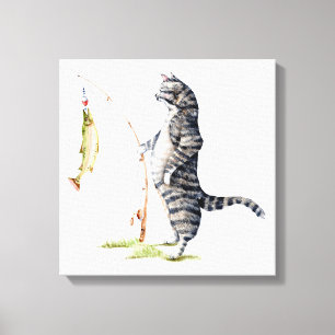Katze mit Fisch Leinwanddruck
