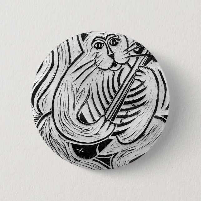 Katze mit Fischgitarre Button (Vorderseite)