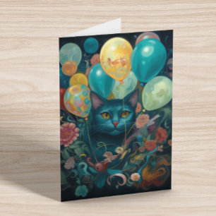 Katze mit Geburtstagsballons  Karte