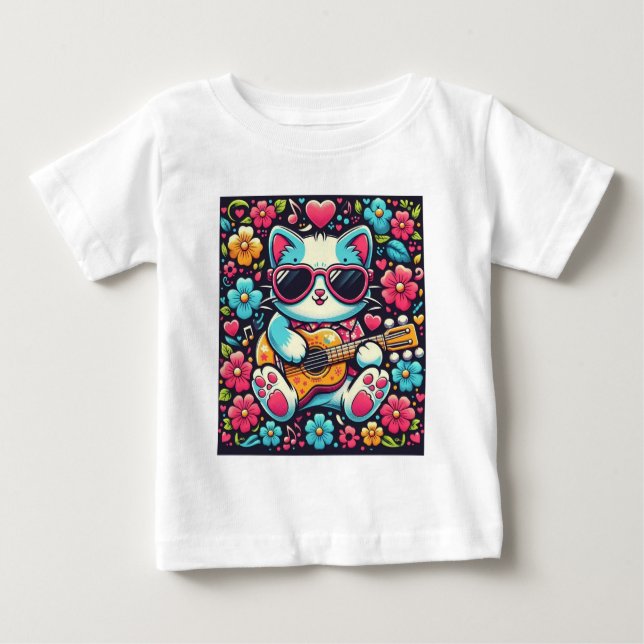 Katze mit Gitarre Baby T-shirt (Vorderseite)