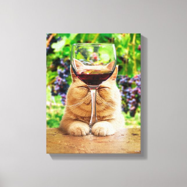Katze mit Glas Wein Leinwanddruck (Vorderseite)