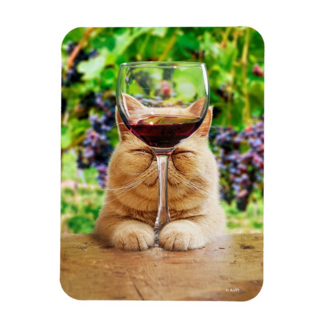 Katze mit Glas Wein Magnet (Vertikal)