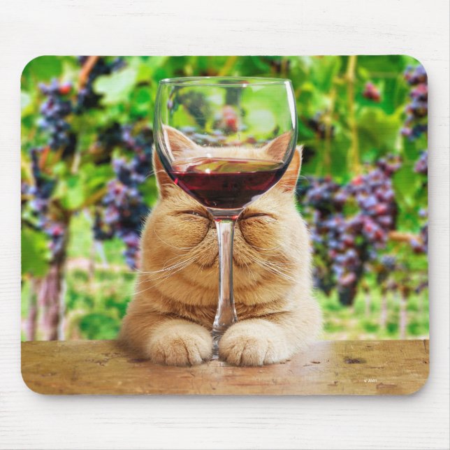 Katze mit Glas Wein Mousepad (Vorne)