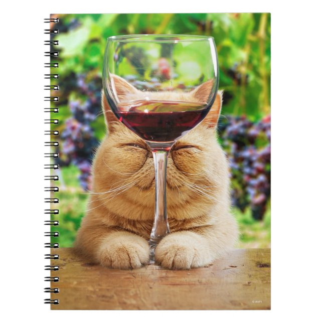 Katze mit Glas Wein Notizblock (Vorderseite)