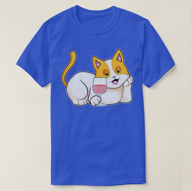 Katze mit Glas Wein T-Shirt (Design vorne)