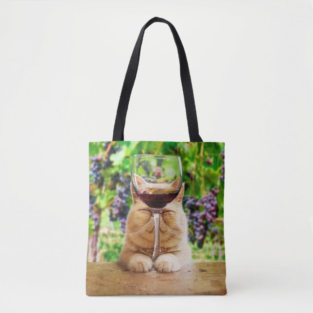 Katze mit Glas Wein Tasche (Vorderseite)