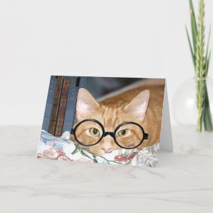 Katze mit Gläsern und Büchern Karte