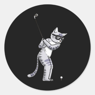 Katze mit Golf Club Golfplatz Golfer Runder Aufkleber