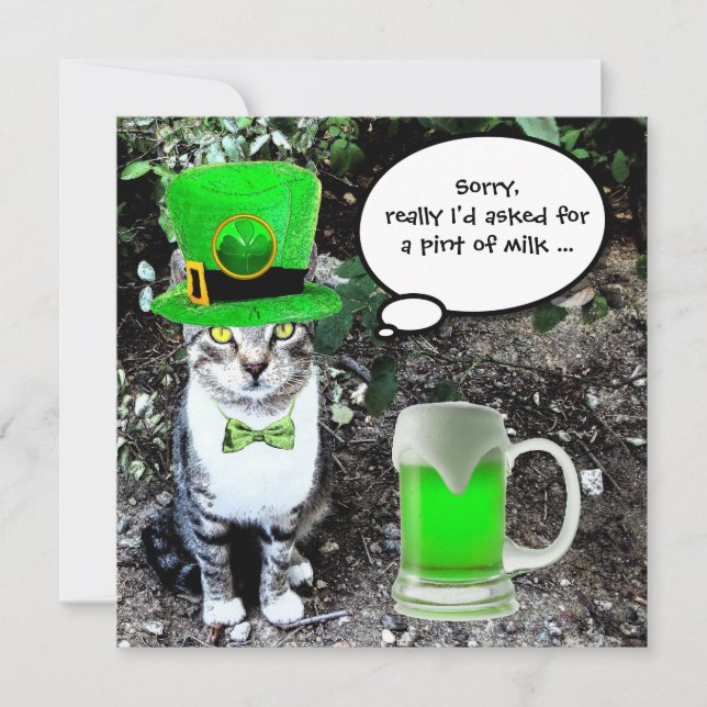KATZE MIT GRÜNEN IRISH BIER ST PATRICK'S DAY PARTY EINLADUNG (Vorderseite)