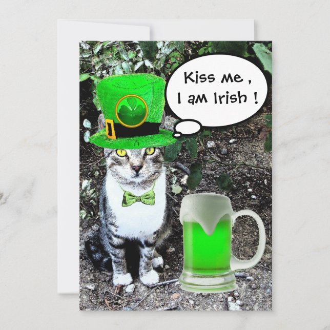 KATZE MIT GRÜNEN IRISH BIER ST PATRICK'S DAY PARTY EINLADUNG (Vorderseite)