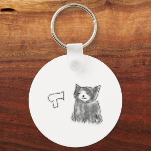 Katze mit Haartrockner-Brise Bleistiftkunst Schlüsselanhänger