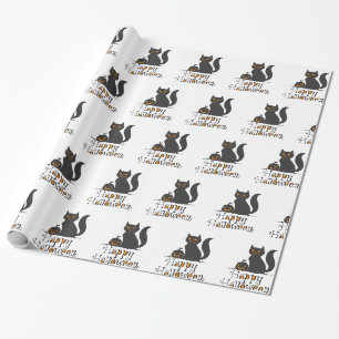 Katze mit Halloween-Kürbis - Farbe auswählen Geschenkpapier