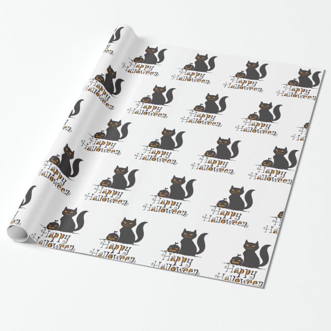 Katze mit Halloween-Kürbis - Farbe auswählen Geschenkpapier (Ungerollt)