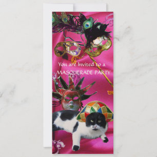 KATZE MIT HARLEQUIN HAT- UND MASQUERADE-PARTY EINLADUNG