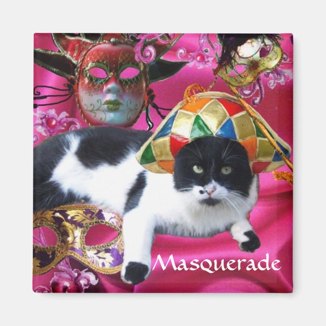 KATZE MIT HARLEQUIN HAT- UND MASQUERADE-PARTY MAGNET (Vorne)