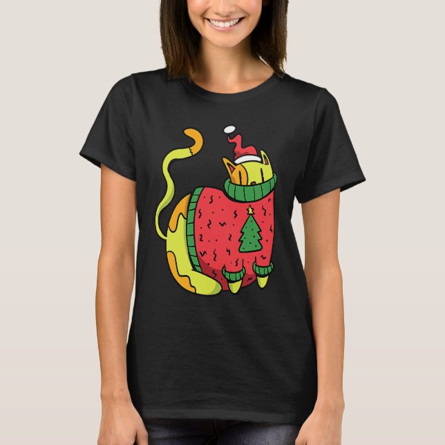 Katze mit hässlichem Weihnachtspullover T-Shirt (Vorderseite)