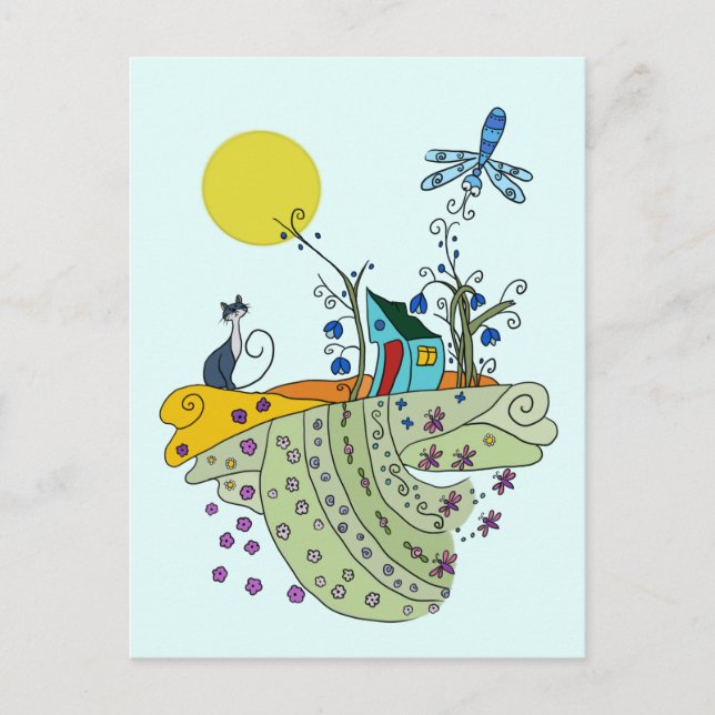 Katze mit Haus Postkarte (Vorderseite)