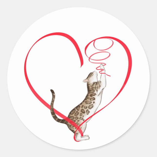 Katze mit Herz-Band Runder Aufkleber (Vorderseite)