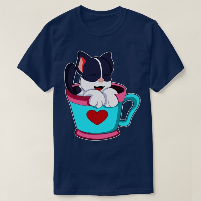Katze mit Herz-Cup T-Shirt (Design vorne)