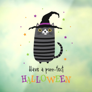 Katze mit Hexe, die ein purrotes Halloween-niedlic Fensteraufkleber