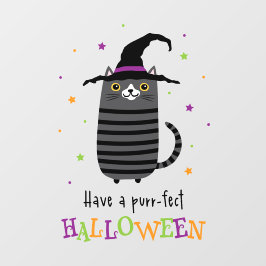 Katze mit Hexe, die ein purrotes Halloween-niedlic Fensteraufkleber