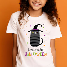 Katze mit Hexe, die ein purrotes Halloween-niedlic